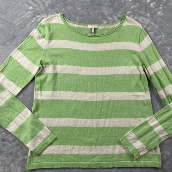 Joie Sweater Top Medium Green Stripe Cotton Silk Cashmere Thin Lightweight Kelia - Picture 1 of 13